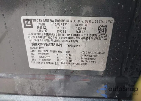 2018 Chevrolet Equinox Ls из США, поврежденный, VIN 3GNAXHEV4JS551679